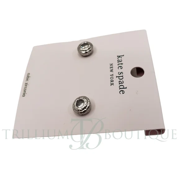 KATE SPADE Bezel CZ Elegant Edge Hammered Round Stud Earrings Clear Silver NWT - Picture 5 of 5